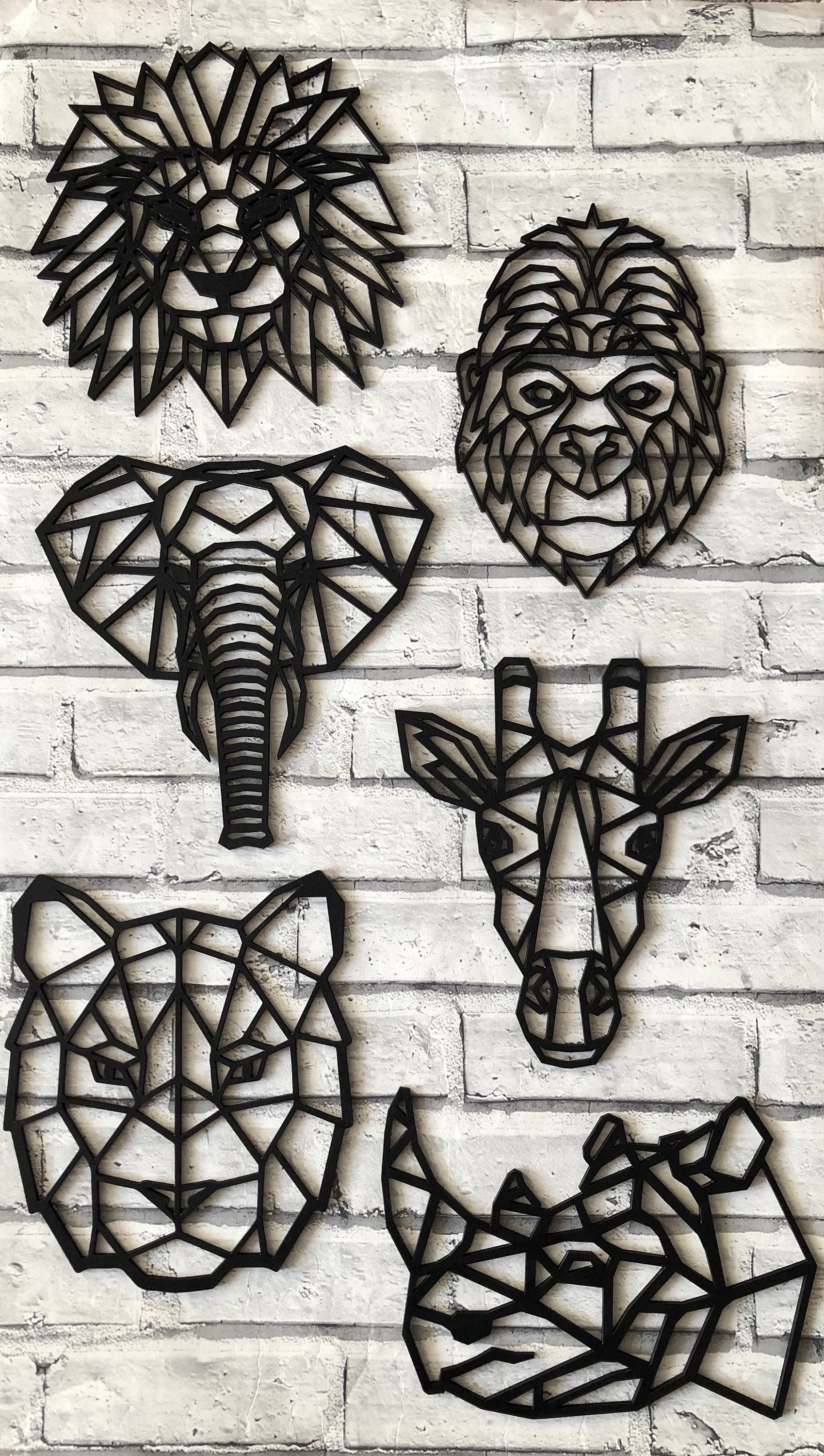 Wooden geometric safari animals, safari wooden wall hanging, geometric wall art, safari nursery decor, new baby gift