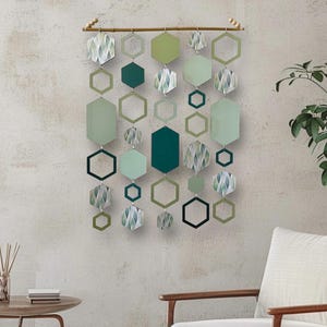 Green hexagon wall art, green geometric wall art, modern wall art, hexagon wall decor, geometric decor, abstract wall art, new home gift