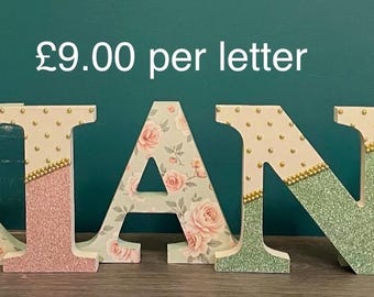 Letras de madera de 15 cm, letras de madera independientes para niñas, regalo de bautizo