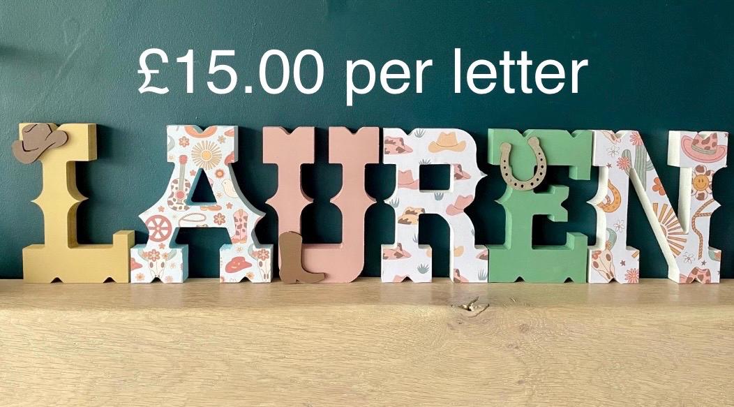 25cm Wooden freestanding letters, cowboy wooden letters, western theme letters, cowboy baby gift, western theme decor
