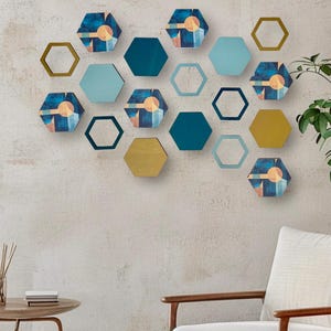 Blue modern wall art, hexagon wall art, blue wall decor, geometric wall art, abstract wall art, modern blue wall decor