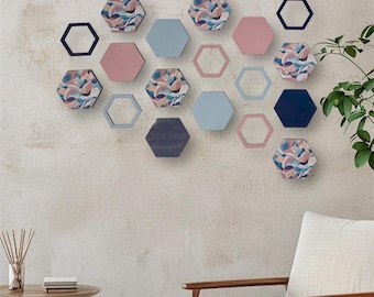 Pink  wall art, hexagon wall art, pink  modern wall decor, geometric wall art, abstract wall art, pink wall decor