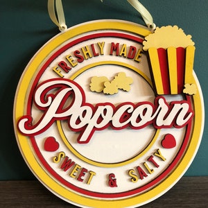 Retro popcorn sign, popcorn wall sign, movie night decor, new home gift, movie gift, retro gift