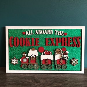 Letrero navideño, Todos a bordo del tren de galletas, letrero navideño de tren, placa navideña de pared