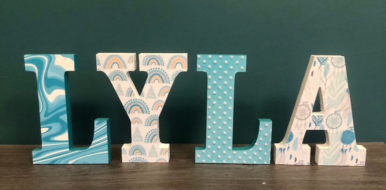 Wooden letters, girls wooden wall letters, wooden standing letters, 15cm wooden letters, wooden letters, christening gift, naming ceremony image 3