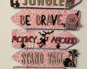 Wooden plaques for wall, boys safari wooden wall hanging, girls safari wall decor, wooden direction sign, safari wall plaque, new baby gift
