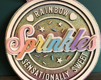 Retro food sign, rainbow sprinkes sign, birthday sprinkles, play room sign, new home gift, retro gift