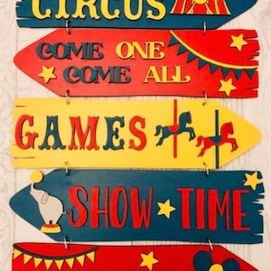 Letrero de pared de circo, letrero de dirección de madera, letrero de dirección de circo, decoración de pared de circo, decoración de sala de circo