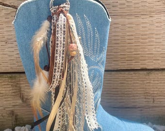 Pompons beiges pour bottes western, pompons bohèmes neutres pour bottes, paire d'accessoires à clipser pour bottes