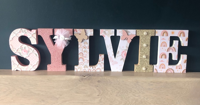 Wooden letters, girls wooden wall letters, wooden standing letters, 15cm wooden letters, wooden letters, christening gift, naming ceremony image 2