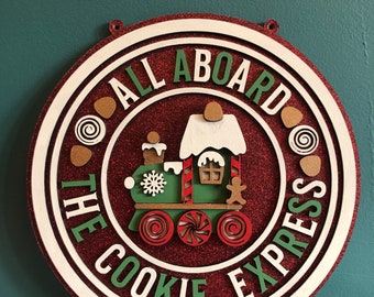 Christmas sign, All aboard the cookie express, christmas train sign, christmas wall plaque