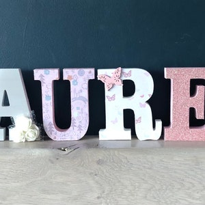 Wooden letters, girls wooden wall letters, wooden standing letters, 15cm wooden letters, wooden letters, christening gift, naming ceremony image 1