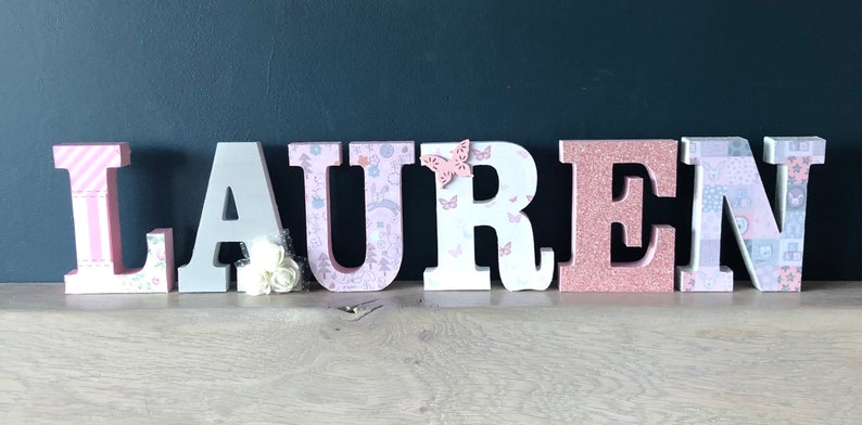 Wooden letters, girls wooden wall letters, wooden standing letters, 15cm wooden letters, wooden letters, christening gift, naming ceremony image 1