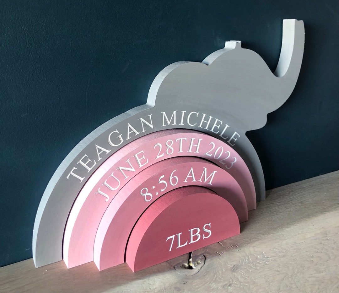 Personalised Wooden Elephant Stacker, Engraved Rainbow Stacker, New ...