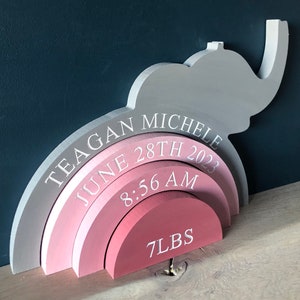 Personalised wooden elephant stacker, engraved rainbow stacker, new baby gift, elephant baby gift