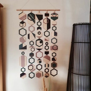 Hexagon wall art, geometric wall art, modern wooden wall art, 50cm x 80cm wall art, geometric decor, abstract wall art, new home gift