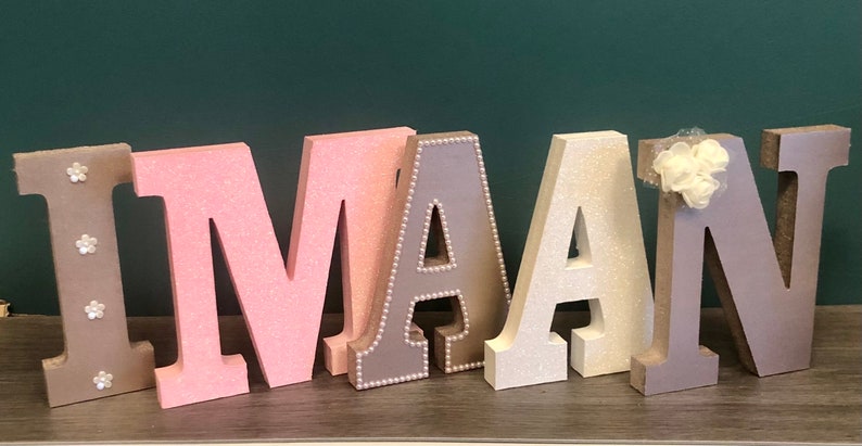 Wooden letters, girls wooden wall letters, wooden standing letters, 15cm wooden letters, wooden letters, christening gift, naming ceremony image 4
