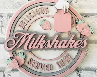 Milkshake sign, milkshake wall plaque, retro sign, playroom sign, milkshake shop sign, new home gift, retro gift