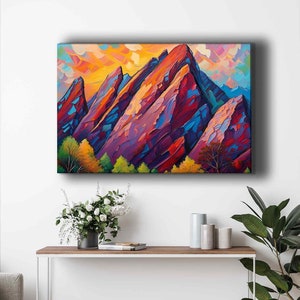 Flatirons Art Print, Boulder Colorado Canvas Wall Art, Maximalist Boho Decor, Dopamine Decor, Apartment Decor, Cubicle Decor, Office Decor