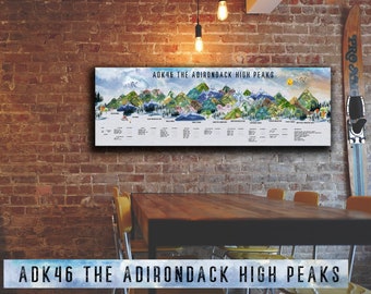 ADK46 Adirondack High Peaks, Progress Tracker Coloring Canvas, Home Decor, Bucket list, Peak Bagging, Apartment Decor, Above Bed Decor, Boho