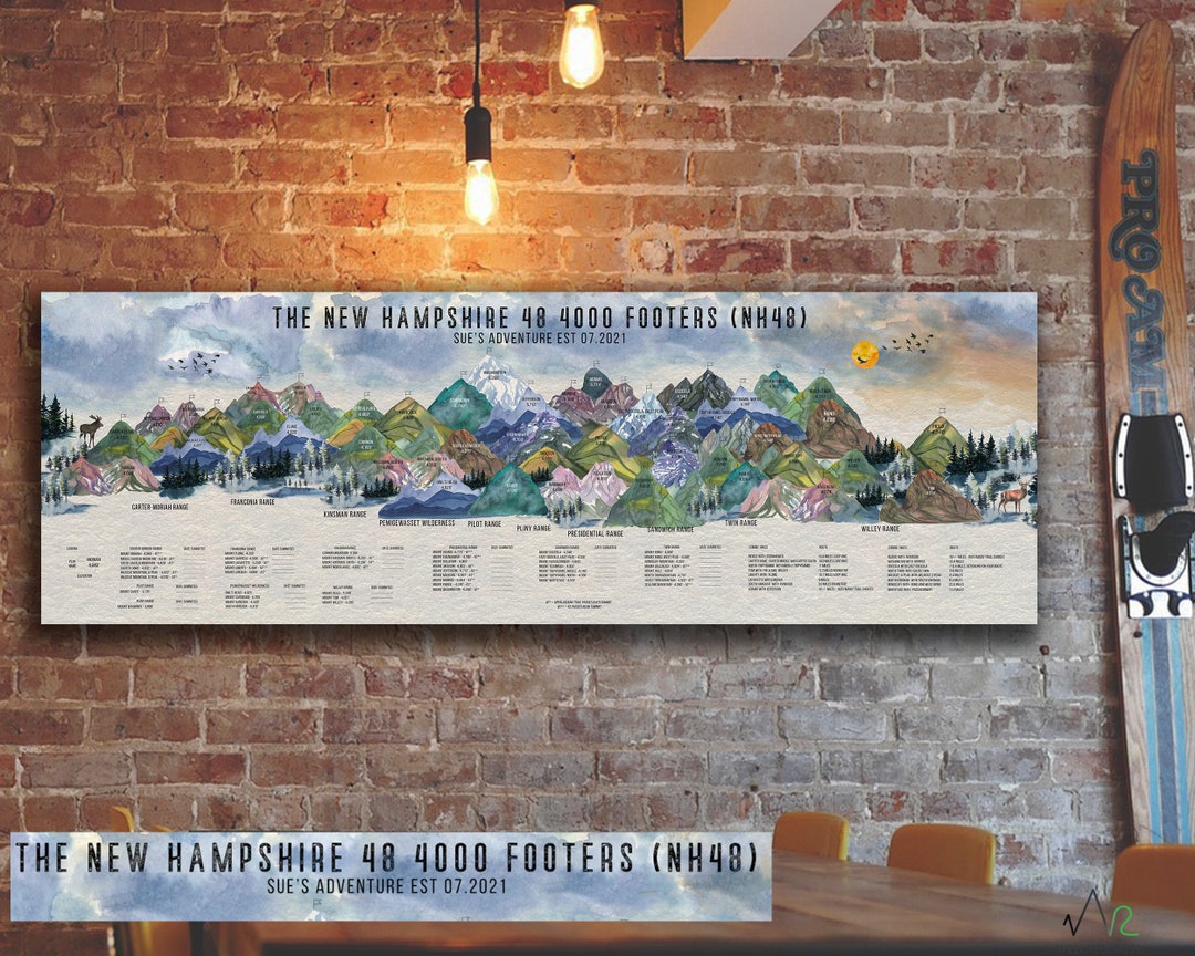 White Mountains Print, NH48 Canvas, PERSONALIZED New Hampshire Art ...