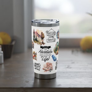 Insulated Tumbler for Hikers, Hiking Gift, Outdoor Mountain Lover Mom Cup, Coffee Mug, Travel Stainless Steel Vagabond 20oz Camping Tumbler