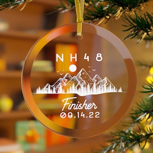 Personalized NH48 New Hampshire 48 4000 Footers Finisher, Glass Ornament Decor, Souvenir, White Mountains Peak bagging Christmas Gift