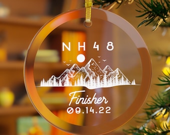 Personalized NH48 New Hampshire 48 4000 Footers Finisher, Glass Ornament Decor, Souvenir, White Mountains Peak bagging Christmas Gift