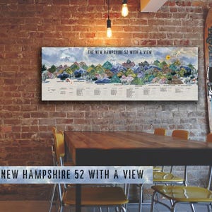 NH52, New Hampshire 52 With A View Canvas Art Print,  Coloring Canvas Tracker, Gift For Hiker, Trail Runner, Birthday Gift, Anniversary Gift