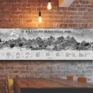 NH 4000 footers Canvas Tracker Black and White, New Hampshire Art, New England Gift, White Mountains Souvenir, 4000 NH High Points, NH48