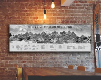 NH 4000 footers Canvas Tracker Black and White, New Hampshire Art, New England Gift, White Mountains Souvenir, 4000 NH High Points, NH48