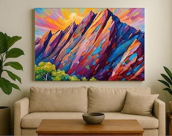 Flatirons Boulder Colorado Wall Art, Mountain Sunset Canvas Print, Rustic Cabin Decor, Colorado Hiking Gift for Outdoor and Nature Lovers