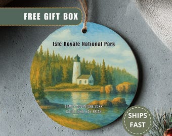 Isle Royale National Park Ornament, Ceramic Christmas Keepsake, Michigan Family Wilderness Adventure Gift