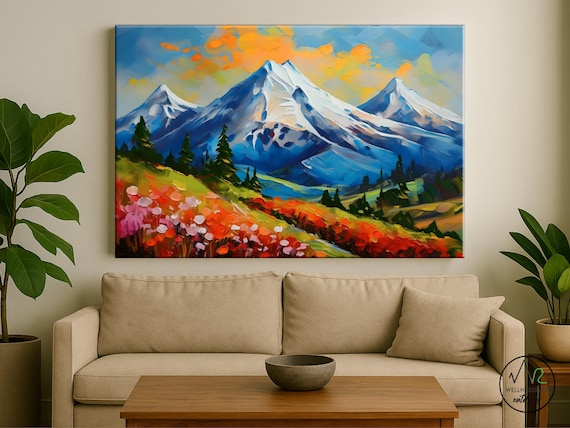Three Sisters Oregon Wall Art, Cascade Range Mountain Canvas Print, Rustic Cabin Decor, Pacific Northwest Hiking Gift, Nature Lovers, Office