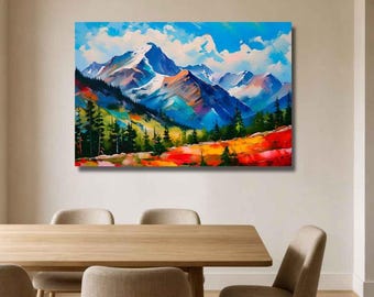 Rocky Mountain National Park Colorado Canvas Wall Art, Vibrant Mountain Landscape Print, Rustic Cabin Nature Home Wall Decor, Office, Dorm