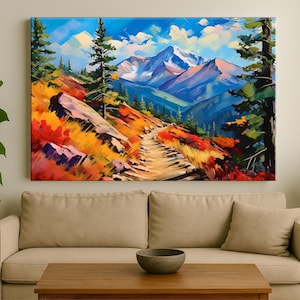 Pikes Peak Colorado Wall Art, Vibrant Rocky Mountain Canvas Print, Hiking Trail Landscape Décor, Rustic Cabin & Nature Home Gift, Office Art