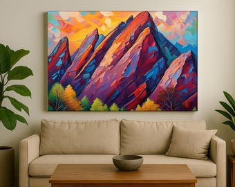 Flatirons Boulder Colorado Wall Art, Mountain Sunset Canvas Print, Rustic Cabin Decor, Colorado Hiking Gift for Outdoor and Nature Lovers