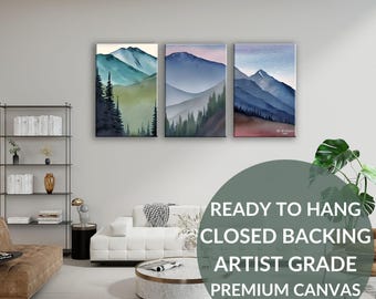 Mt Washington Canvas Wall Art Home Decor Neutral Mountain Landscape Wall Art NH48 White Mountains Presidential Range 3 Piece Watercolor Gift