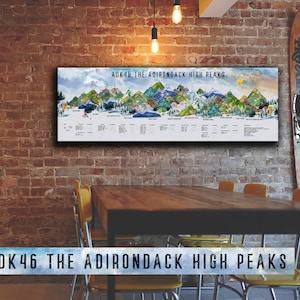 ADK46 Adirondack High Peaks, Progress Tracker, ADK46 Map, ADK 46er, Bucket List, Above Bed Decor, Office Decor, Birthday Gift, Anniversary