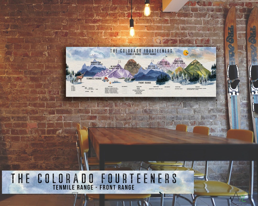 Colorado Art 14ers Map Souvenir Canvas Print Front Range Fourteeners
