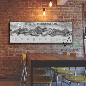 ADK46 Adirondack High Peaks, Progress Tracker Coloring Canvas, Home Decor, Black White, Bucket list, Apartment Decor, Above Bed Decor, Hiker