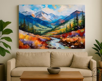 Four Pass Loop Colorado Mountain Canvas Wall Art, Vibrant Landscape Print, Rustic Cabin Lodge Nature Home Decor, Apartment, Condo, Office