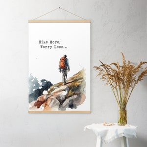 Hiking Trail Print Hike More Worry Less Hanging Poster Gift For Hikers Framed Wall Art Hiking Mountain Adventure Outdoor Lover Home Decor