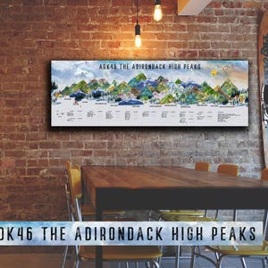 ADK46 Adirondack High Peaks, Progress Tracker Coloring Canvas, Home Decor, Bucket list, Peak Bagging, Apartment Decor, Above Bed Decor, Boho