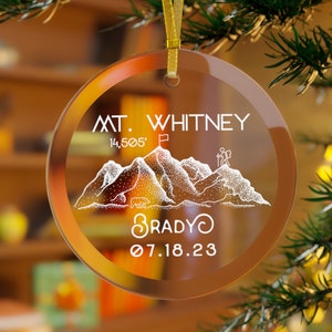 Personalized Mt Whitney Sierra Nevada California Glass Ornament Decor Souvenir, CA 14er Custom Christmas Ornament Gift Holiday Home Decor