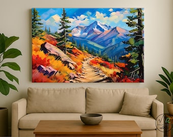 Pikes Peak Colorado Wall Art, Vibrant Rocky Mountain Canvas Print, Hiking Trail Landscape Décor, Rustic Cabin & Nature Home Gift, Office Art