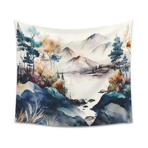 Mountain Lake Wall Tapestry Nature Landscape Watercolor Art Home Apartment Realtor Decor Living Room Decor Bedroom Dorm Real Estate Gift