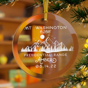 Personalized Mt Mount Washington Finisher Glass Ornament Decor Souvenir, Christmas Tree Custom New Hampshire Gifts, Presidential Range,