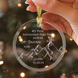 Personalized My First Adirondack High Peak 46er ADK46 Glass Ornament Gift for Peakbaggers, Custom New York Mountains Achievement Hike