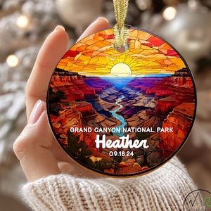 Personalized Stained Glass Style Grand Canyon National Park Glass Christmas Ornament, Custom Arizona Decor Souvenir, Hiking Gift Achievement